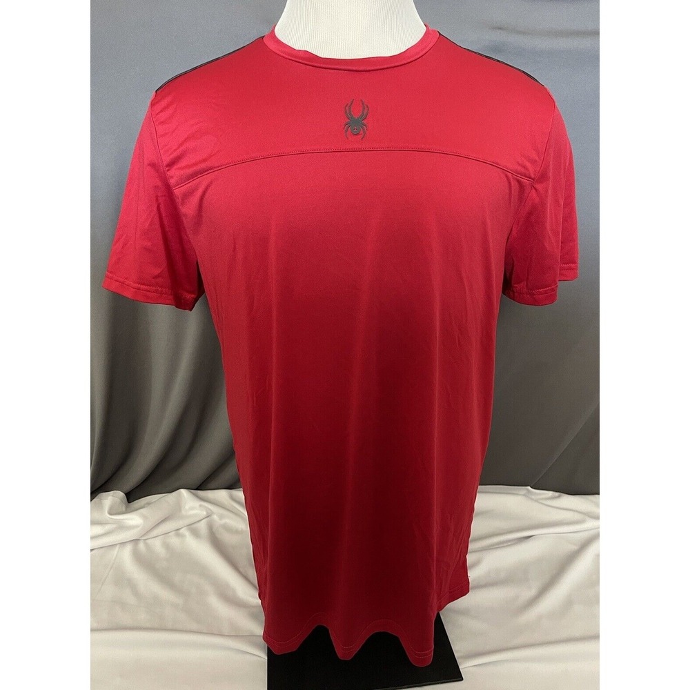 Spyder Active ProW Running Workout Athletic Short Sleeve Shirt Mens L Red/Black